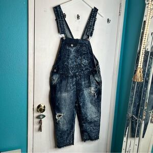 Smoke Rise Jeans Shortalls Overall Shorts Distressed Blue Denim Womens